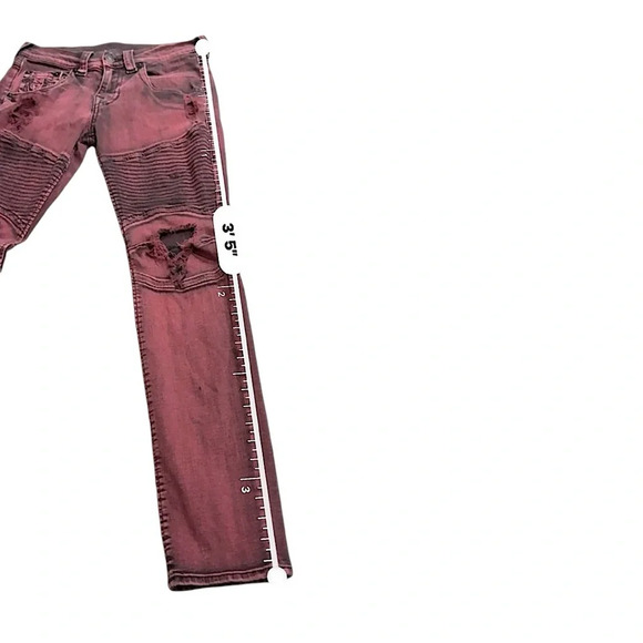 TRUE RELIGION Wine SZ  29 Motto Distressed Women’s Jeans Skinny Contrast Stitch - Picture 11 of 13